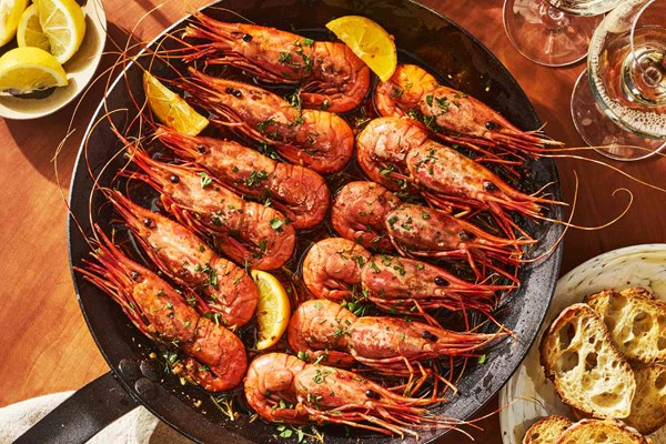 Skillet spot prawns with garlic and Spanish paprika (Garlic ganbak) [Dominique Crisp]