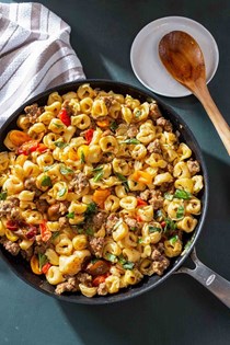 Skillet tortellini with sausage and cherry tomatoes