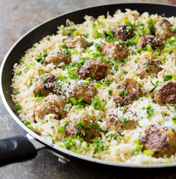 Skillet turkey meatballs with lemony rice