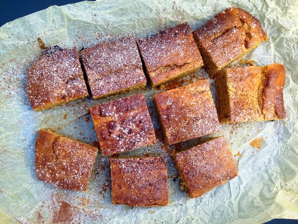 Skinny banana and peanut butter muffin tray-bake