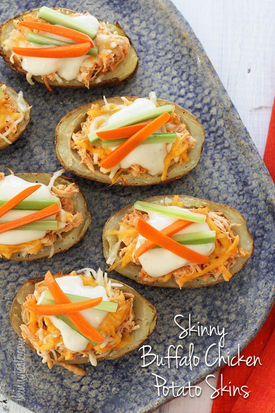 Skinny Buffalo chicken potato skins