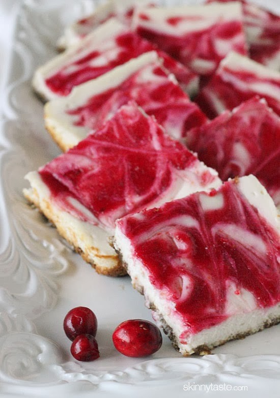 Skinny cranberry swirl cheesecake squares
