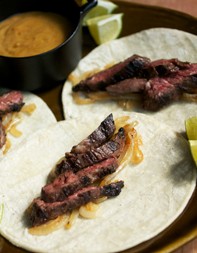 Skirt steak tacos with mojo de ajo