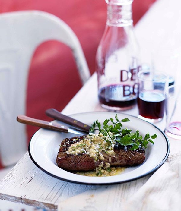 Skirt steak with anchovy and rosemary butter