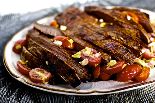 Skirt steak with Bloody Mary tomato salad