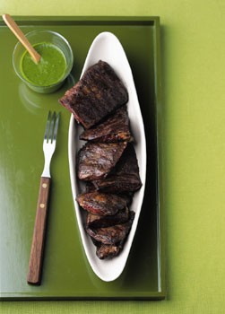 Skirt steak with cilantro garlic sauce