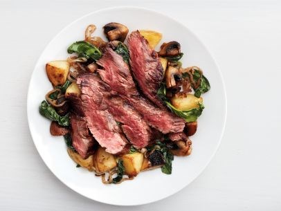 Skirt steak with mushroom hash