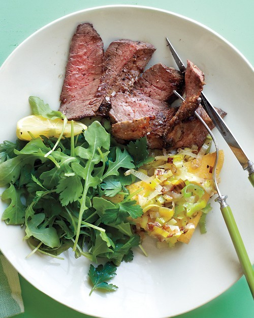 Skirt steak with pan-fried polenta