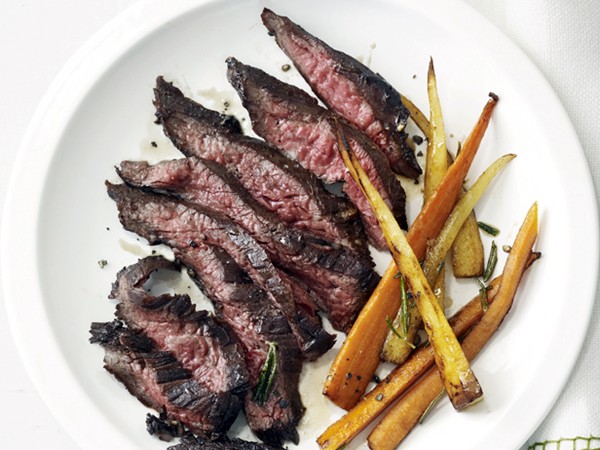 Skirt steak with roasted root vegetables