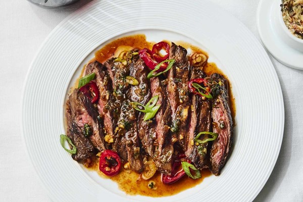 Skirt steak with shiso-shallot butter