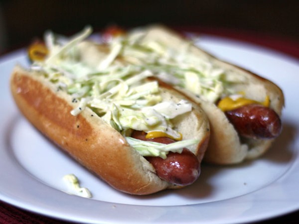 Slaw dogs with mustard