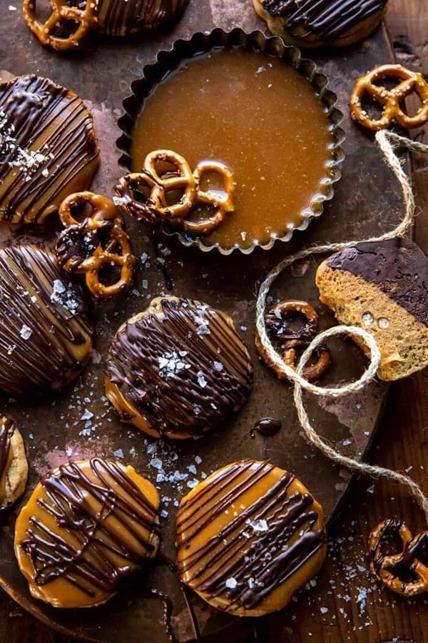 Slice n' bake bourbon caramel pretzel cookies