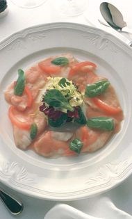 Slices of turbot marinated in tomato and walnut oil [Ian McAndrew]