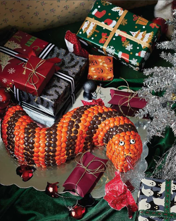 Slithery gift-gobbling snake bundt cake