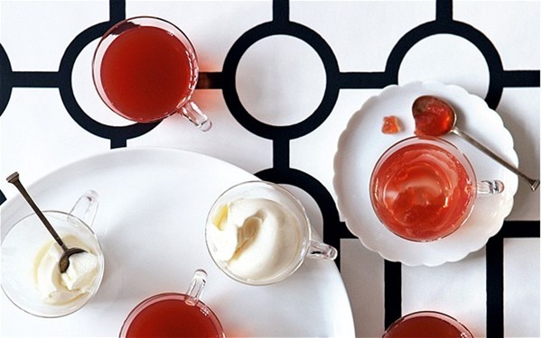 Sloe gin and juniper jellies with sour-cream ice cream