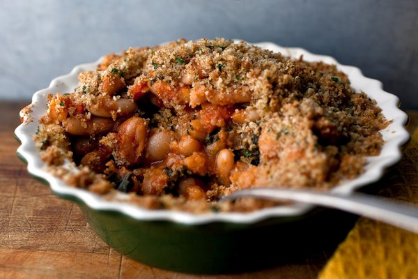 Slow-baked beans with kale