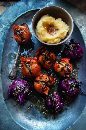 Slow baked sweet onions with za'atar butter and parsnip purée