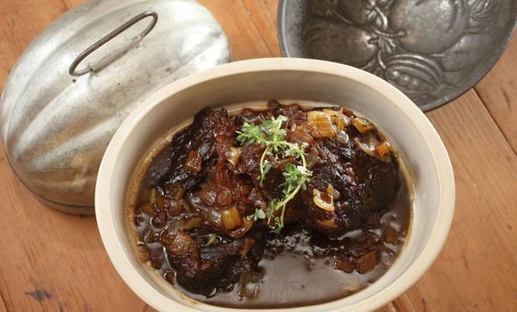 Slow-braised beef cheeks in Barossa Shiraz