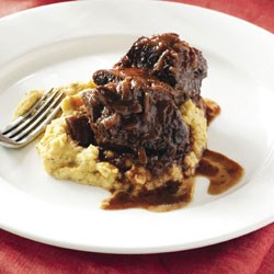 Slow-braised beef ribs with swede, carrot and thyme puree