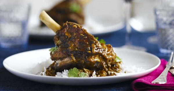 Slow-braised lamb shanks with coconut and cardamom