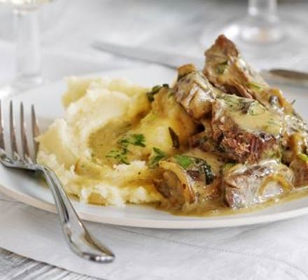 Slow braised pork shoulder with cider crème fraîche and mustard