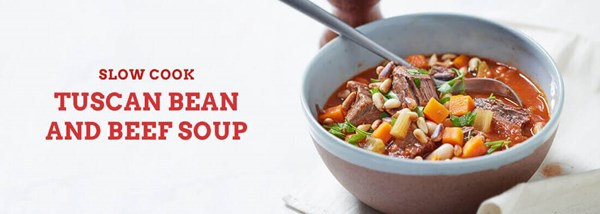 Slow cook Tuscan beef and bean soup