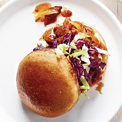 Slow-cooked BBQ fennel, onion, and pork sandwiches