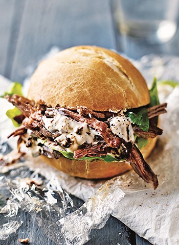 Slow-cooked beef buns with smoked chilli sour cream
