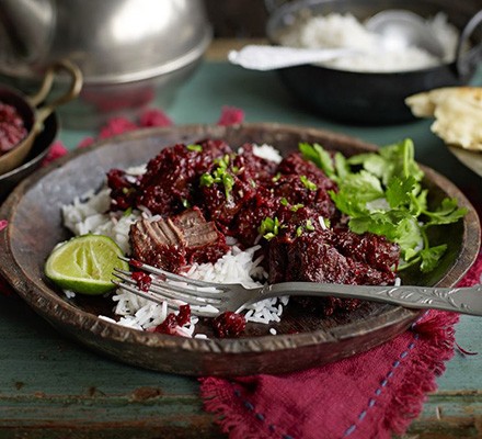 Slow-cooked beetroot & beef curry (Chukander gosht)