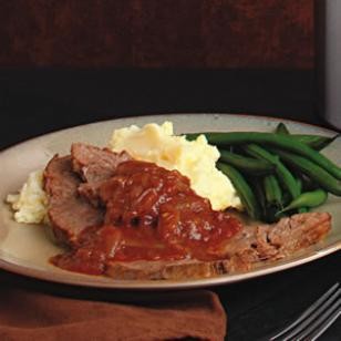 Slow-cooked brisket in onion gravy