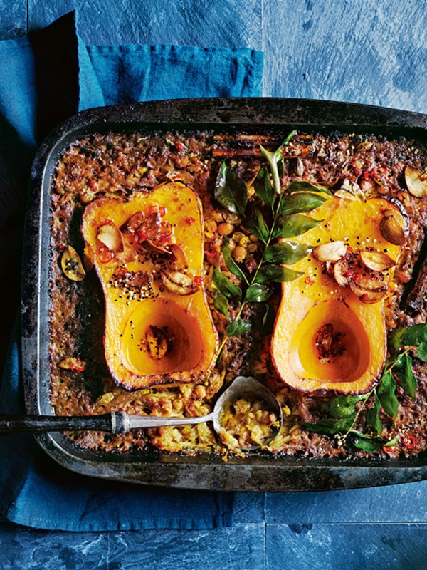 Slow-cooked butternut pumpkin and chickpea dhal