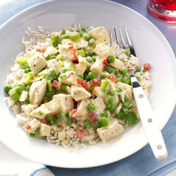 Slow-cooked chicken a la king