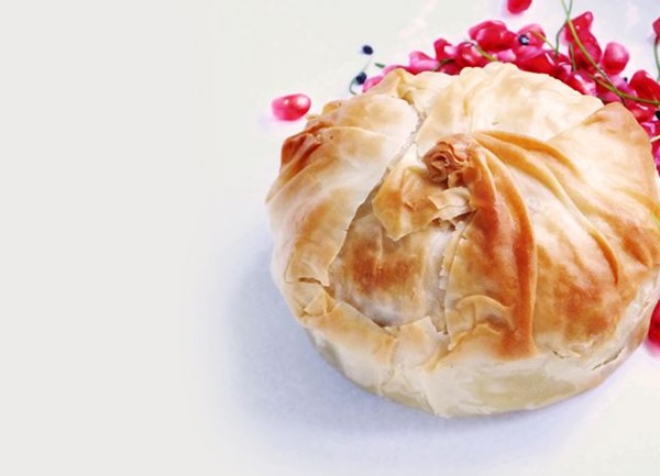Slow-cooked chicken and pomegranate pies