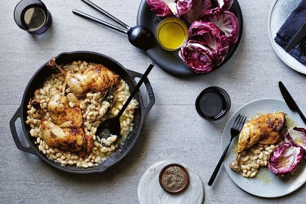 Slow-cooked chicken and radicchio salad with sour apple dressing