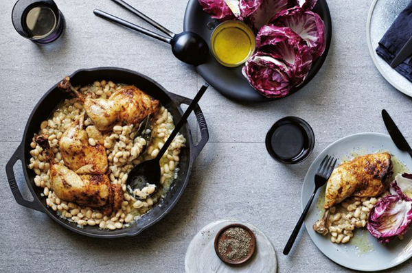 Slow-cooked chicken and radicchio salad with sour apple dressing