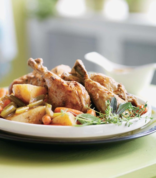 Slow-cooked chicken dinner