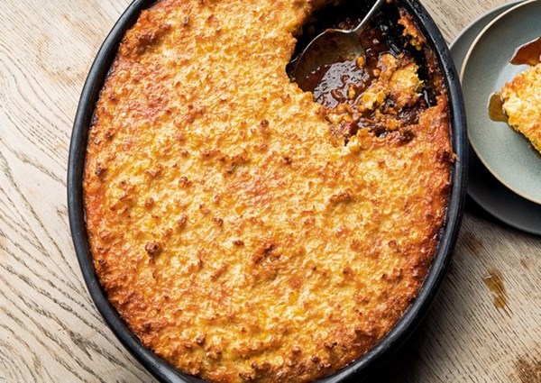 Slow-cooked chicken with a crisp corn crust 
