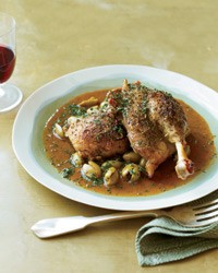 Slow-cooked duck with green olives and herbes de Provence
