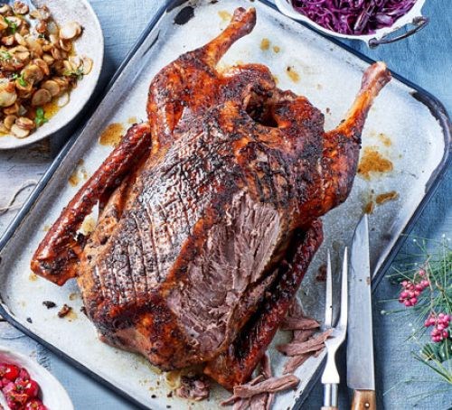 Slow-cooked goose with cranberry salsa 