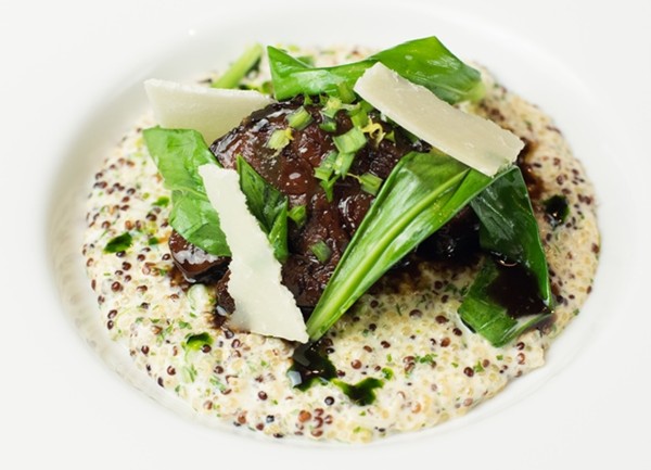 Slow-cooked Irish beef shin with quinoa, wild garlic and Parmesan