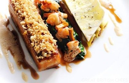 Slow cooked island pork belly with local lobster and cep cannelloni