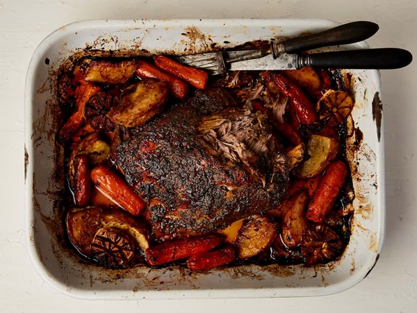 Slow-cooked lamb shoulder with mint and cumin