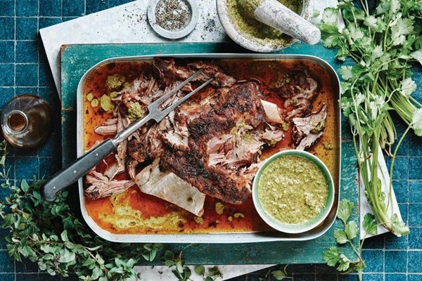 Slow-cooked lamb shoulder with mojo verde