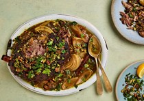 Slow-cooked lamb with figs and pistachios