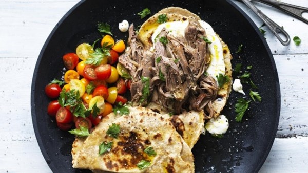 Slow-cooked lamb with garlic yoghurt and milkbread