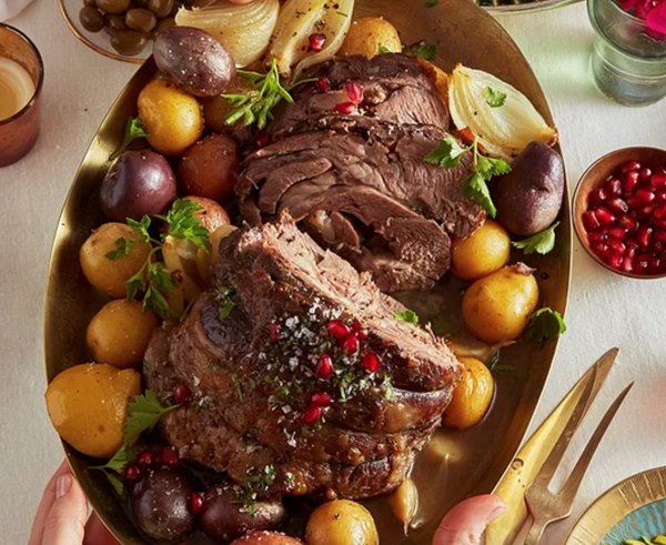 Slow-cooked lamb with lemons & pomegranate