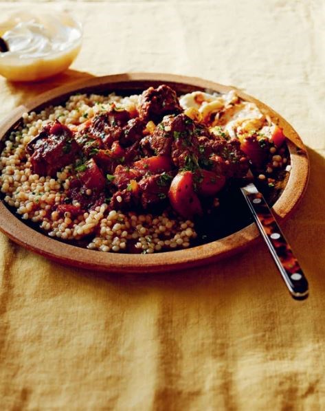 Slow-cooked lamb with prunes and harissa
