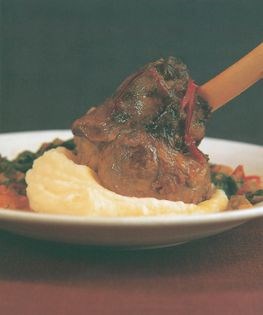 Slow-cooked lamb with water spinach