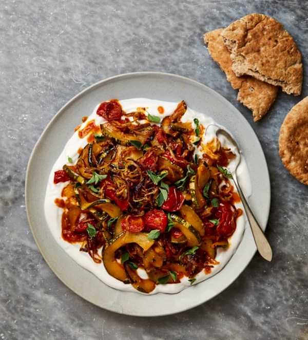 Slow-cooked marrow and tomato borani