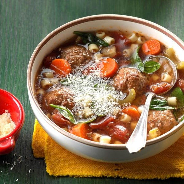 Slow-cooked meatball soup